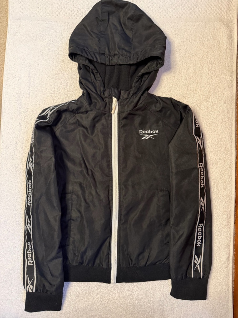 Reebok Hooded Track Jacket Zip Windbreaker Water-Resistant Polar Fleece Lined